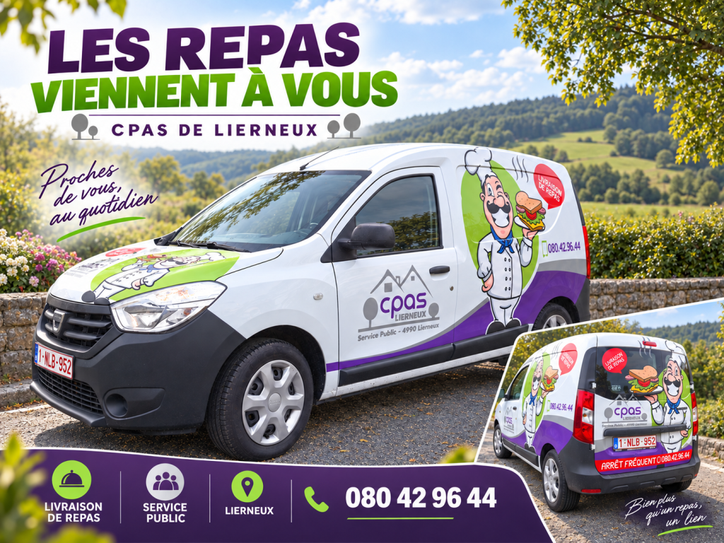 CPAS Lierneux – Lettrage du véhicule de repas